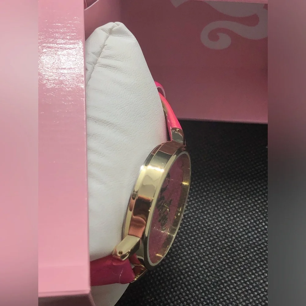 Barbie pink strap gold plated trim pink Barbie‎ logo face wrist watch new